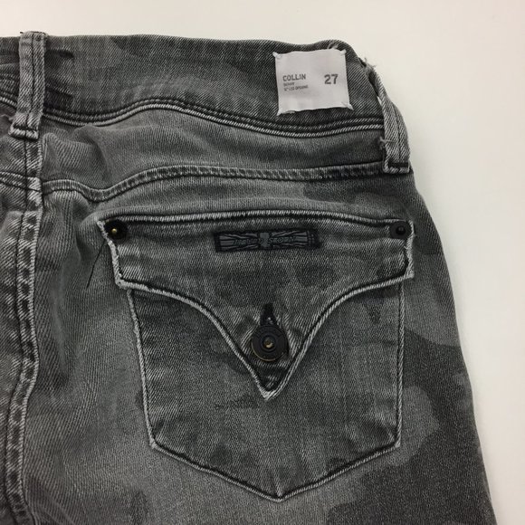 HUDSON Gray Mix Camo Print Collin Flap 5 Pocket Logo Hardware Skinny Jeans - Picture 9 of 12